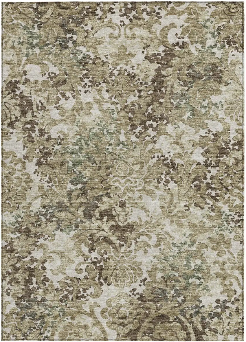 Beige Taupe And Brown Floral Washable Indoor Outdoor Area Rug Photo 4