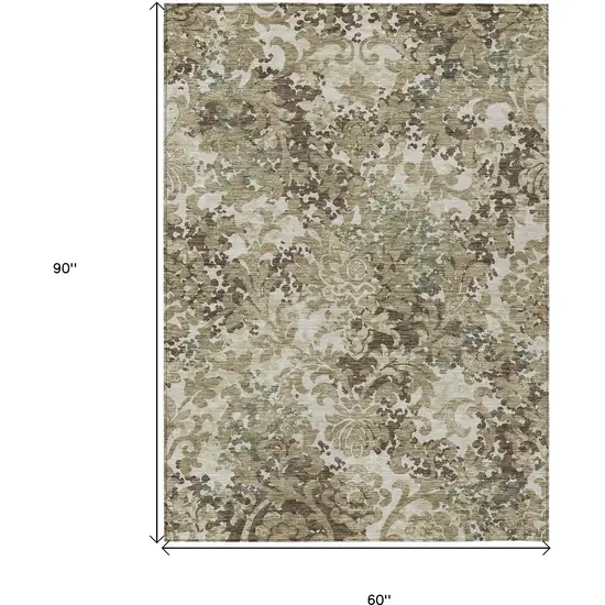 Beige Taupe And Brown Floral Washable Indoor Outdoor Area Rug Photo 9