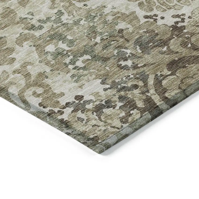 Beige Taupe And Brown Floral Washable Indoor Outdoor Area Rug Photo 3