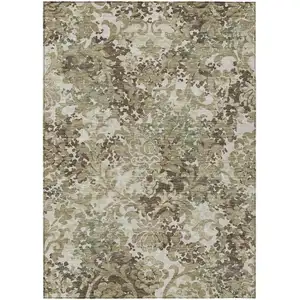 Photo of Beige Taupe And Brown Floral Washable Indoor Outdoor Area Rug