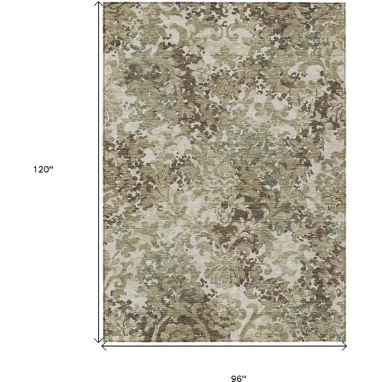 Beige Taupe And Brown Floral Washable Indoor Outdoor Area Rug Photo 9