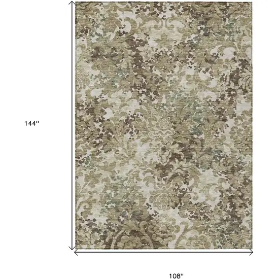 Beige Taupe And Brown Floral Washable Indoor Outdoor Area Rug Photo 7
