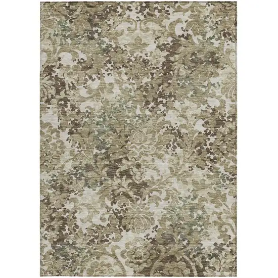 Beige Taupe And Brown Floral Washable Indoor Outdoor Area Rug Photo 5