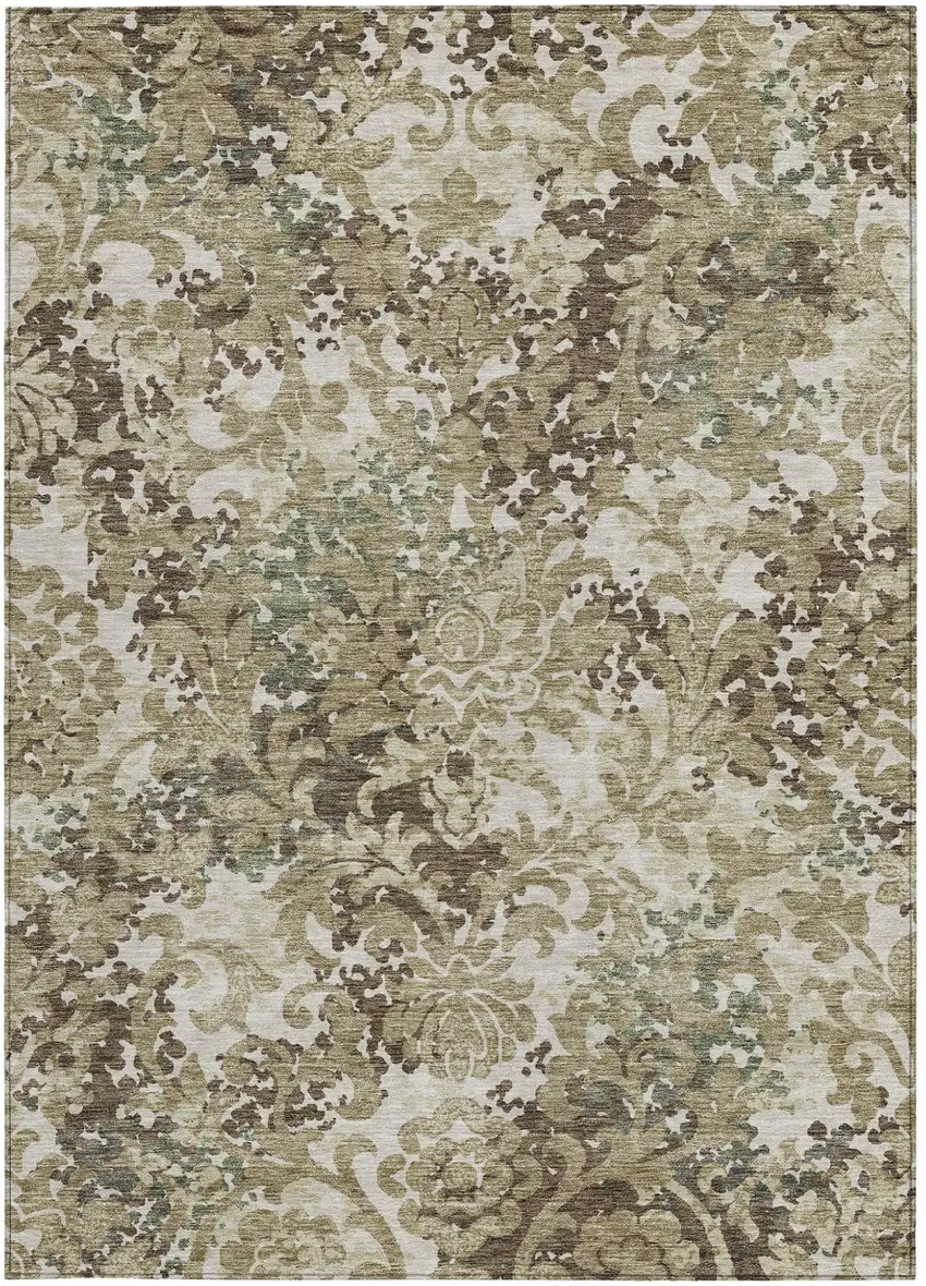 Beige Taupe And Brown Floral Washable Indoor Outdoor Area Rug Photo 5