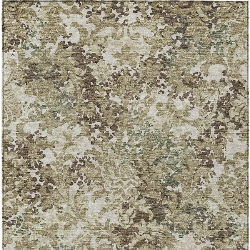 Beige Taupe And Brown Floral Washable Indoor Outdoor Area Rug Photo 4