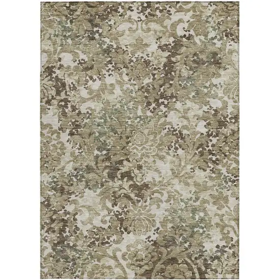 Beige Taupe And Brown Floral Washable Indoor Outdoor Area Rug Photo 5