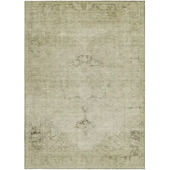 Beige Taupe And Brown Oriental Washable Indoor Outdoor Area Rug Photo 6