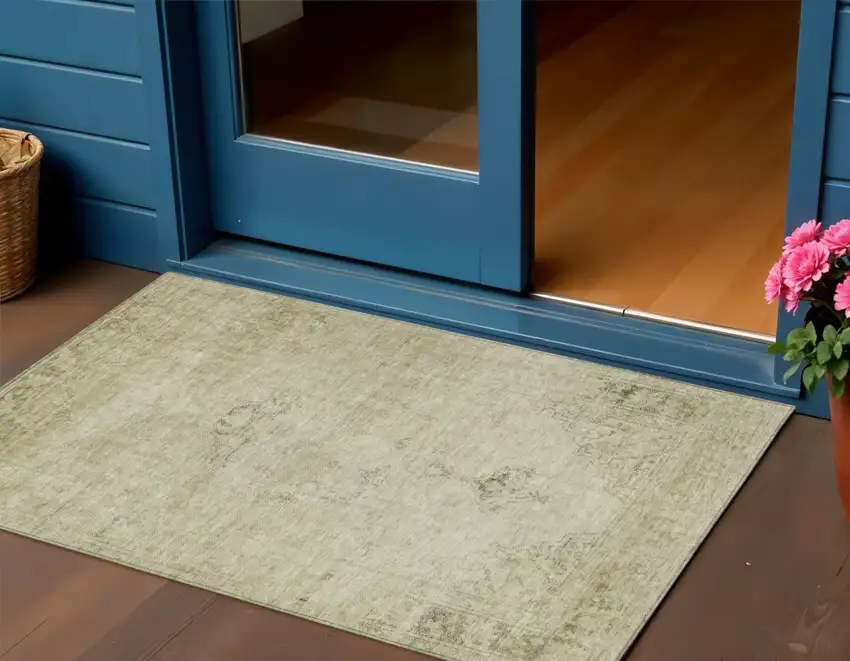 Beige Taupe And Brown Oriental Washable Indoor Outdoor Area Rug Photo 1