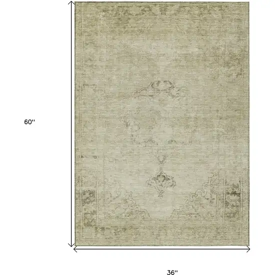 Beige Taupe And Brown Oriental Washable Indoor Outdoor Area Rug Photo 3