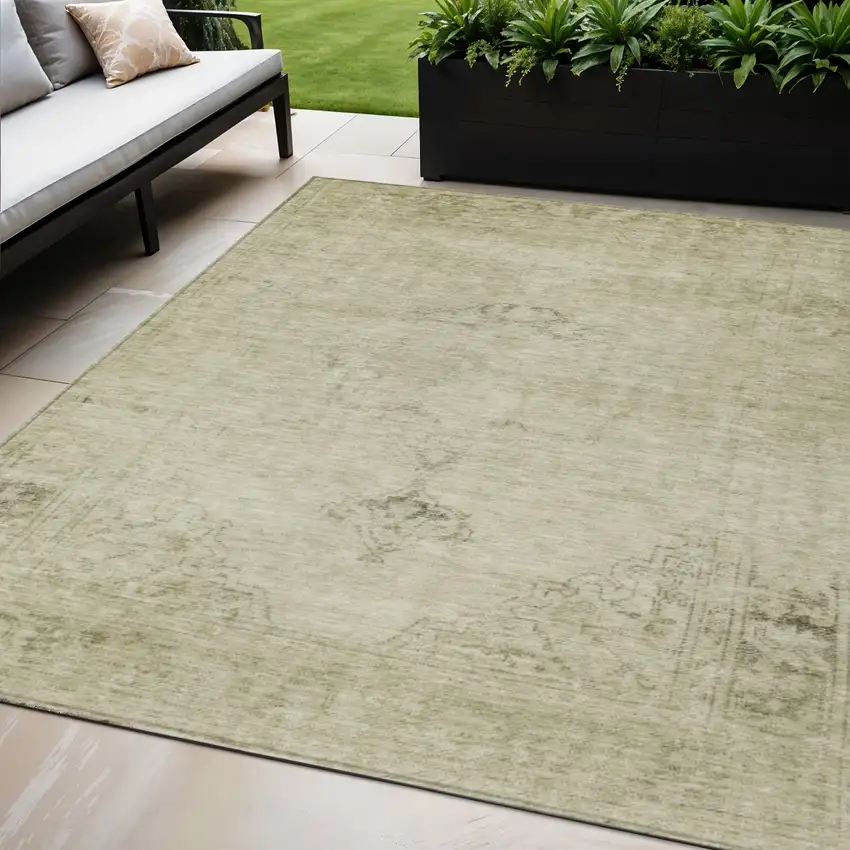 Beige Taupe And Brown Oriental Washable Indoor Outdoor Area Rug Photo 1
