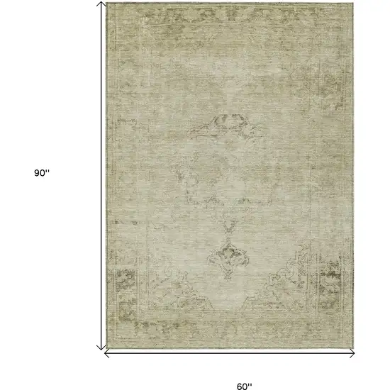 Beige Taupe And Brown Oriental Washable Indoor Outdoor Area Rug Photo 3