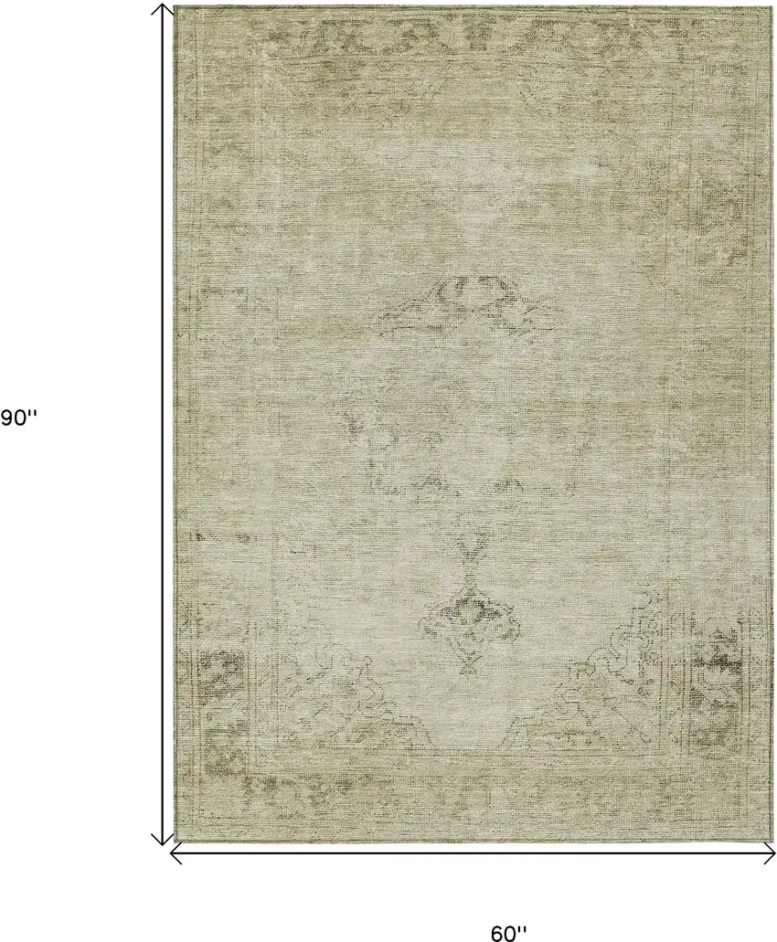 Beige Taupe And Brown Oriental Washable Indoor Outdoor Area Rug Photo 3