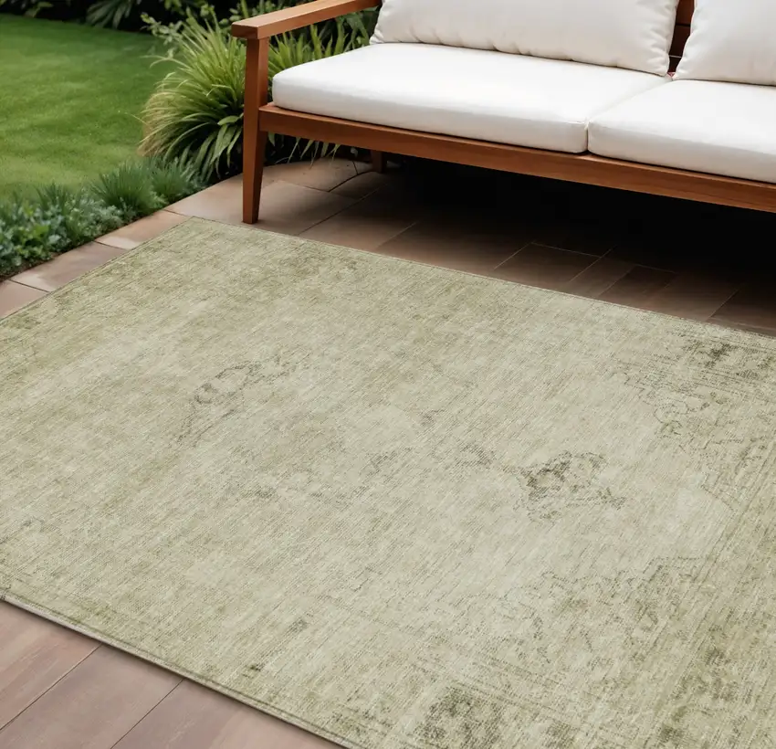 Beige Taupe And Brown Oriental Washable Indoor Outdoor Area Rug Photo 1