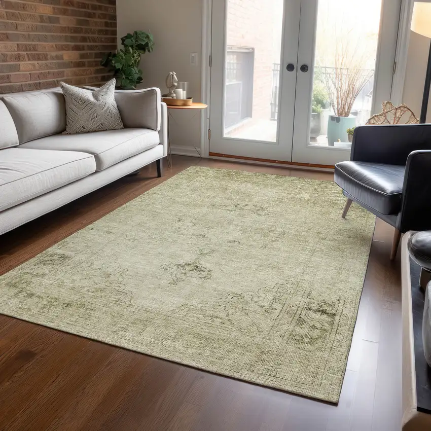 Beige Taupe And Brown Oriental Washable Indoor Outdoor Area Rug Photo 6