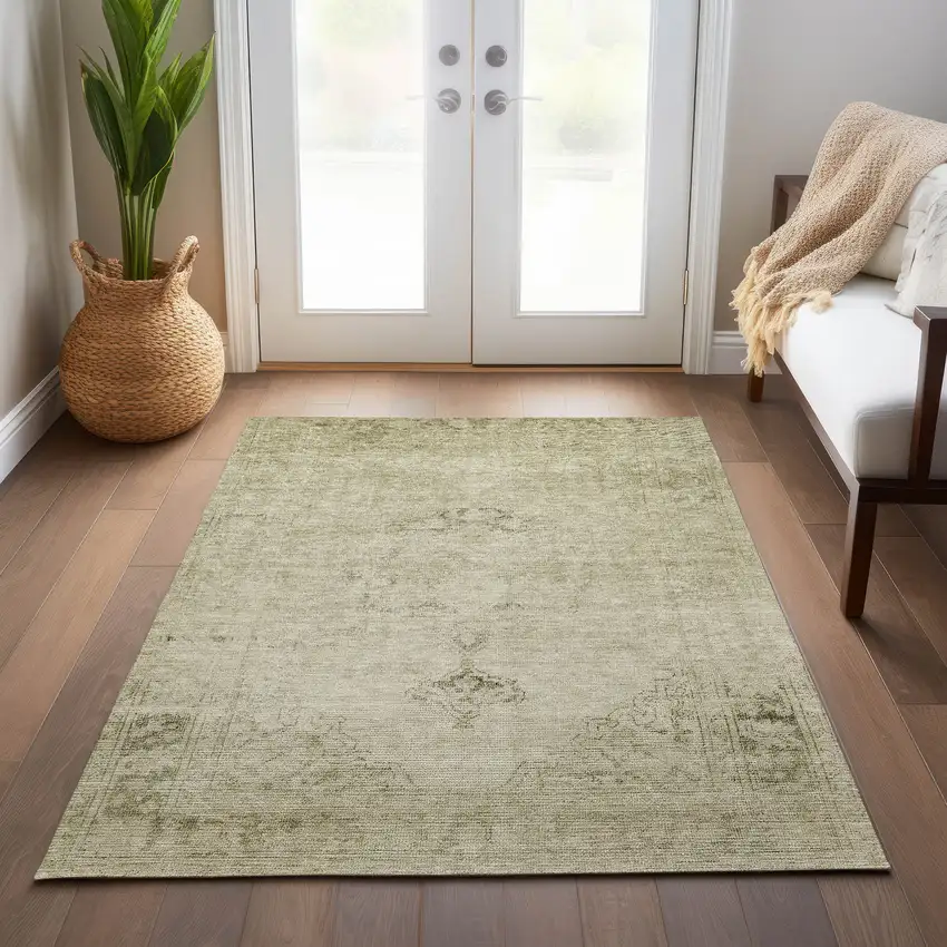 Beige Taupe And Brown Oriental Washable Indoor Outdoor Area Rug Photo 7