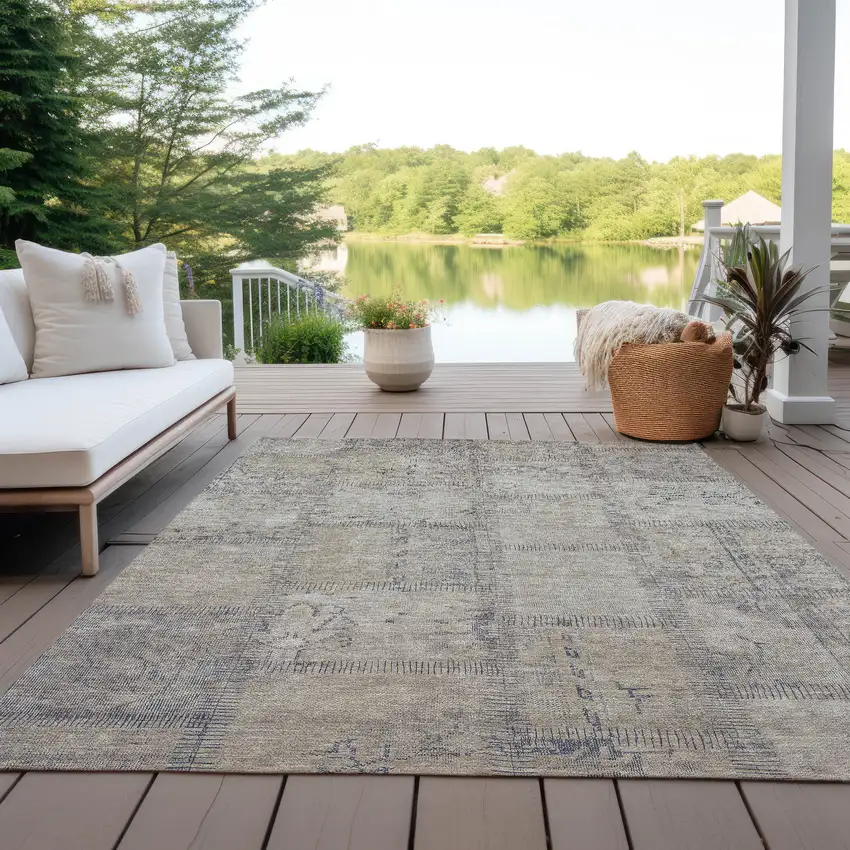 Beige Taupe And Brown Patchwork Washable Indoor Outdoor Area Rug Photo 9