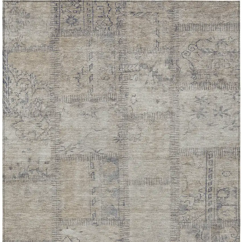 Beige Taupe And Brown Patchwork Washable Indoor Outdoor Area Rug Photo 4