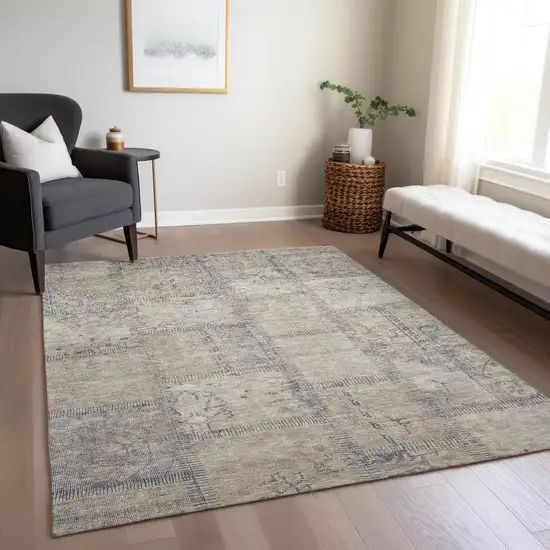 Beige Taupe And Brown Patchwork Washable Indoor Outdoor Area Rug Photo 8