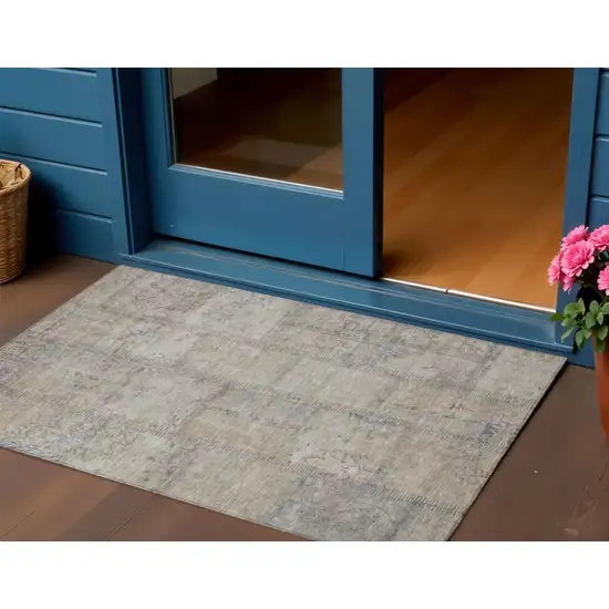Beige Taupe And Brown Patchwork Washable Indoor Outdoor Area Rug Photo 1