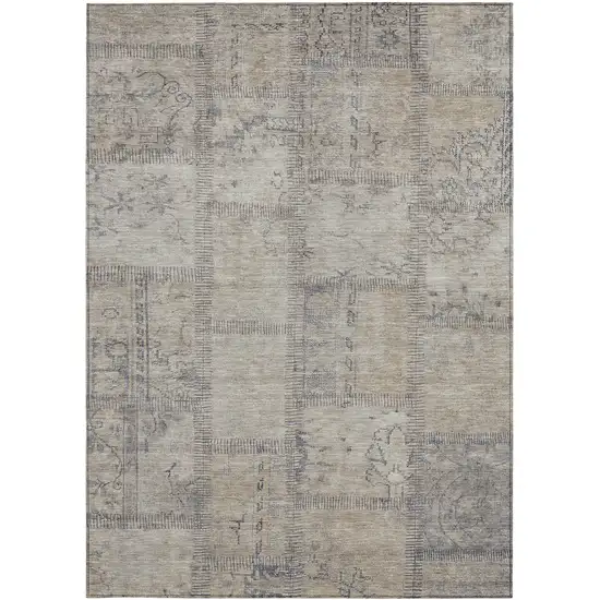 Beige Taupe And Brown Patchwork Washable Indoor Outdoor Area Rug Photo 5