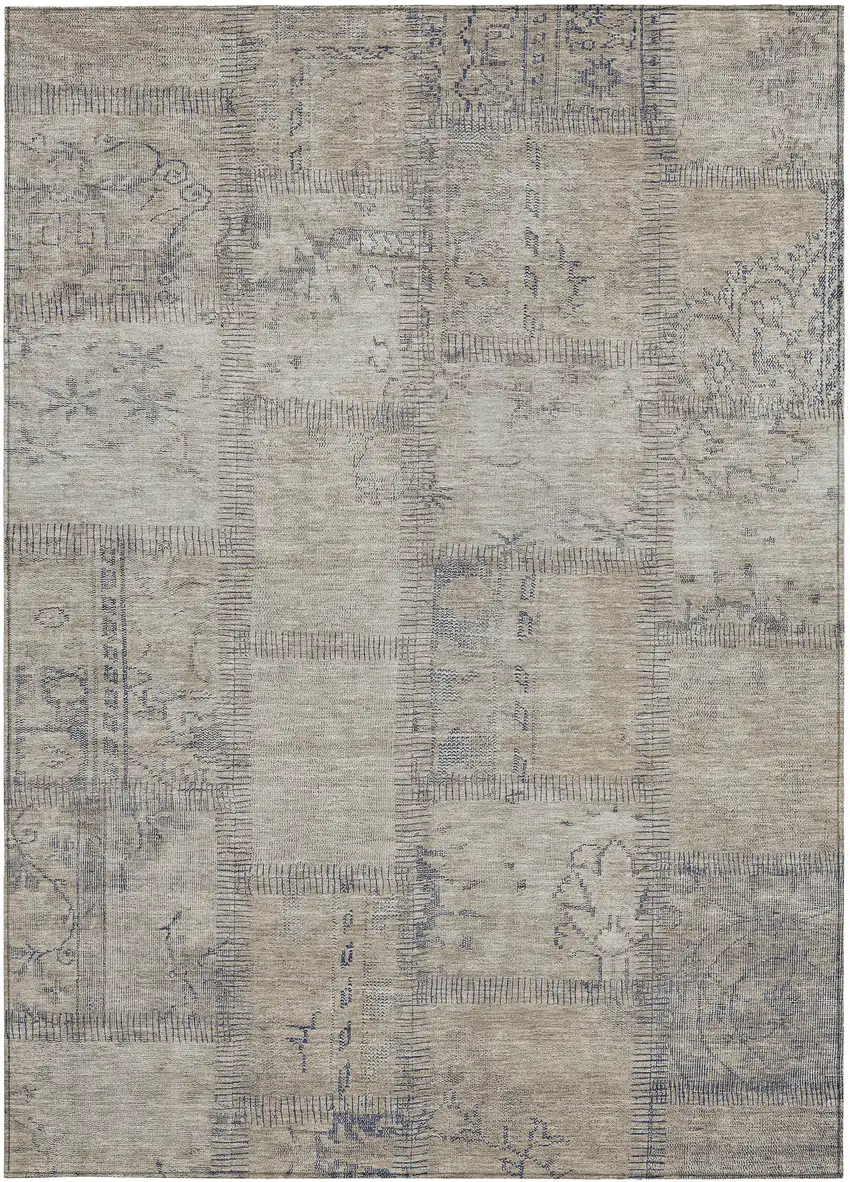 Beige Taupe And Brown Patchwork Washable Indoor Outdoor Area Rug Photo 5