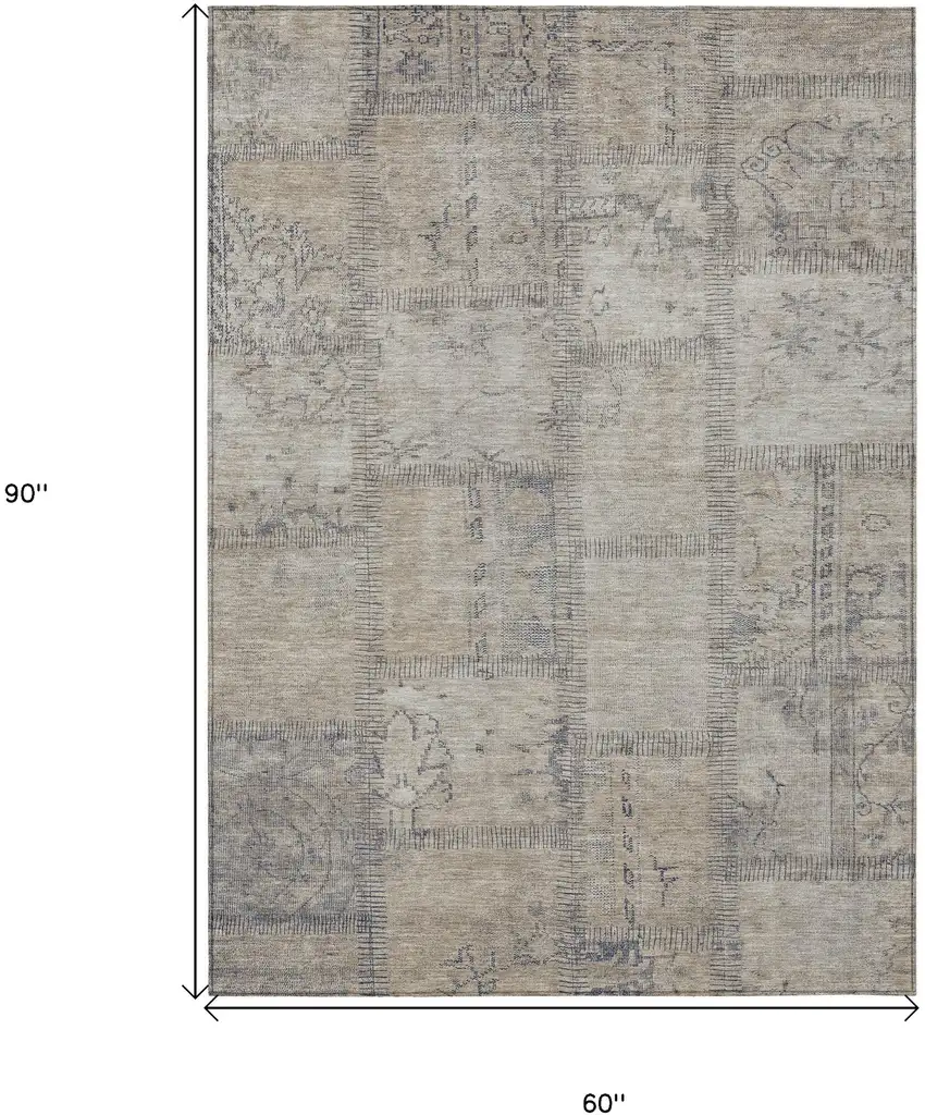 Beige Taupe And Brown Patchwork Washable Indoor Outdoor Area Rug Photo 3