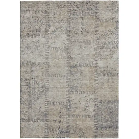 Beige Taupe And Brown Patchwork Washable Indoor Outdoor Area Rug Photo 5
