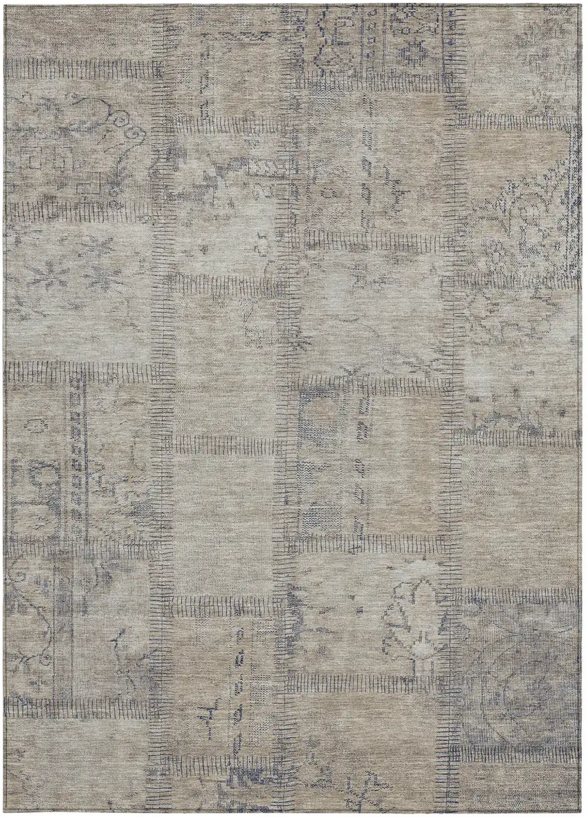 Beige Taupe And Brown Patchwork Washable Indoor Outdoor Area Rug Photo 5