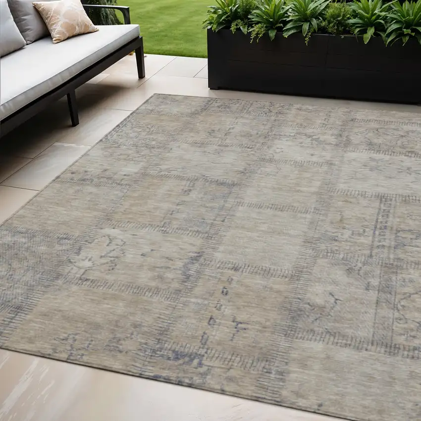 Beige Taupe And Brown Patchwork Washable Indoor Outdoor Area Rug Photo 1