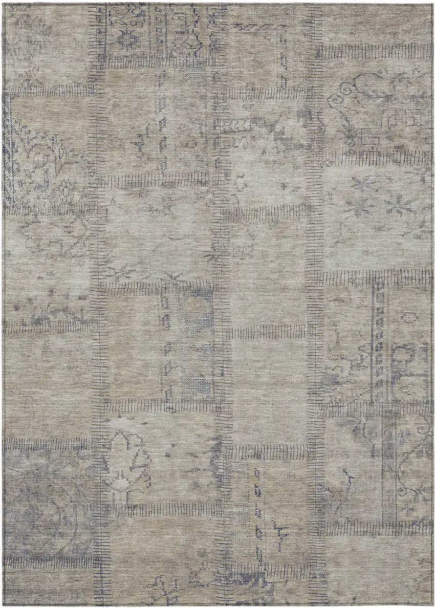 Beige Taupe And Brown Patchwork Washable Indoor Outdoor Area Rug Photo 2