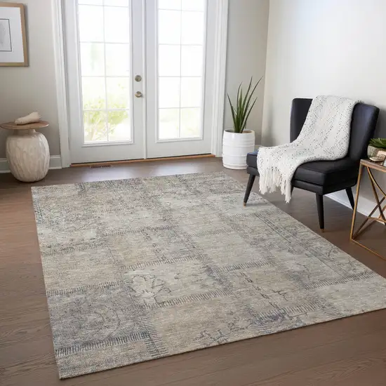 Beige Taupe And Brown Patchwork Washable Indoor Outdoor Area Rug Photo 7