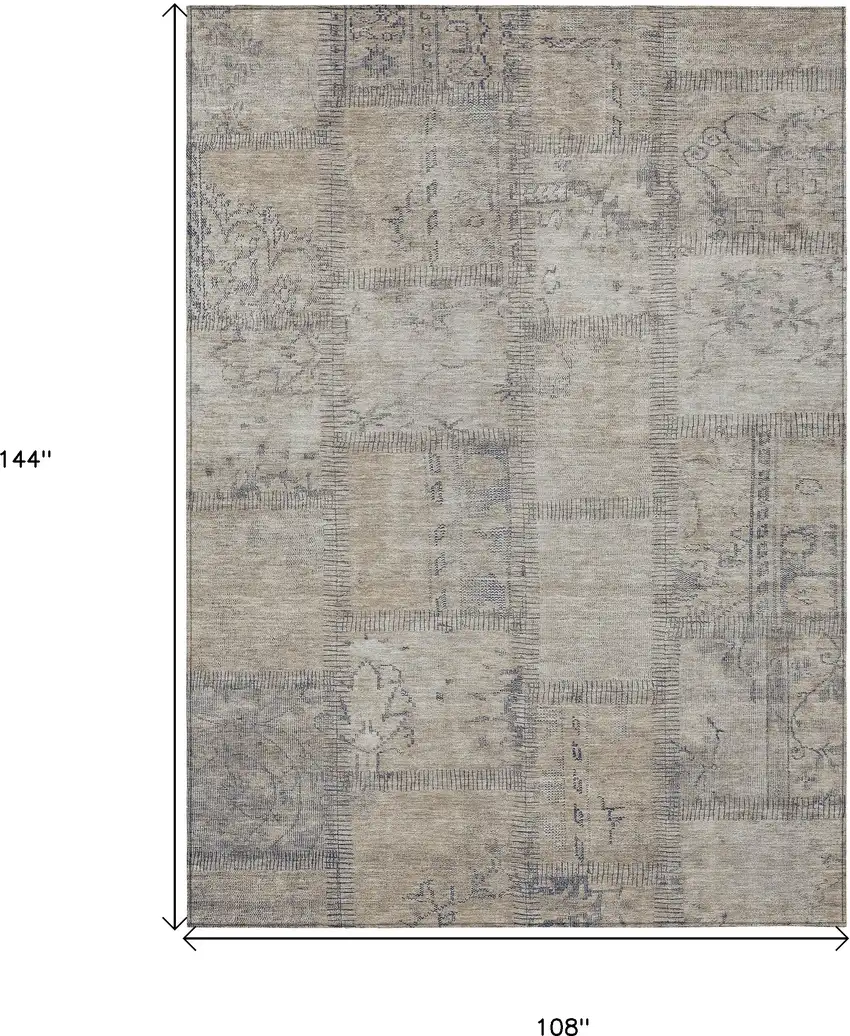 Beige Taupe And Brown Patchwork Washable Indoor Outdoor Area Rug Photo 3
