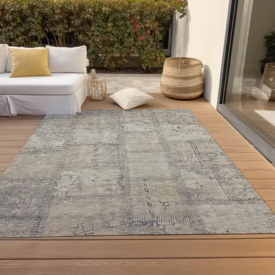 Beige Taupe And Brown Patchwork Washable Indoor Outdoor Area Rug Photo 6