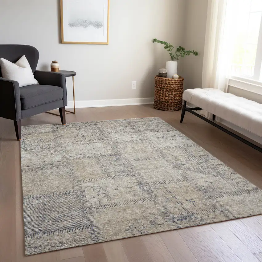 Beige Taupe And Brown Patchwork Washable Indoor Outdoor Area Rug Photo 8