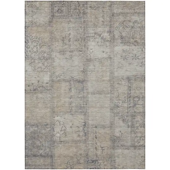 Beige Taupe And Brown Patchwork Washable Indoor Outdoor Area Rug Photo 2
