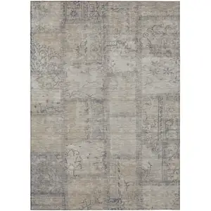 Photo of Beige Taupe And Brown Patchwork Washable Indoor Outdoor Area Rug