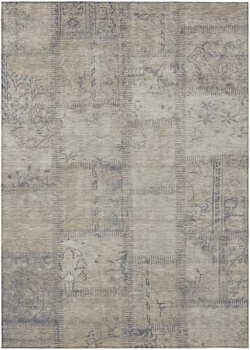 Beige Taupe And Brown Patchwork Washable Indoor Outdoor Area Rug Photo 2