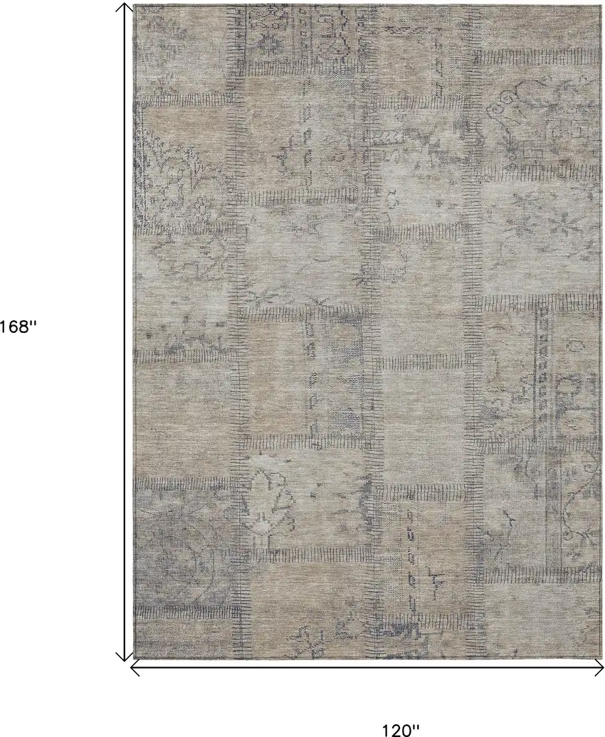 Beige Taupe And Brown Patchwork Washable Indoor Outdoor Area Rug Photo 3
