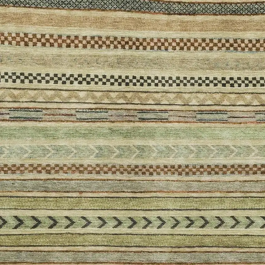 Beige Taupe And Brown Striped Washable Area Rug With UV Protection Photo 2