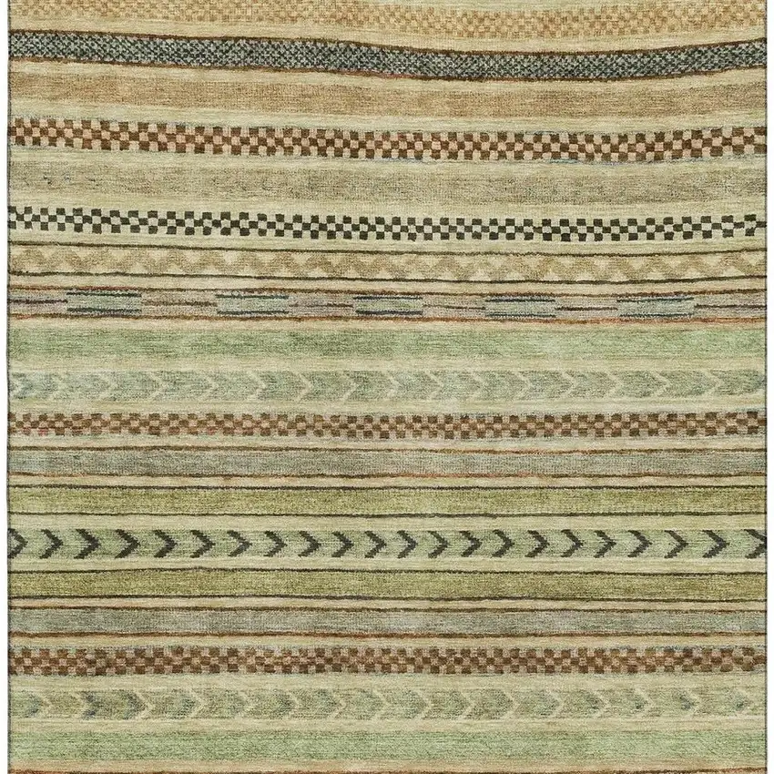 Beige Taupe And Brown Striped Washable Area Rug With UV Protection Photo 3
