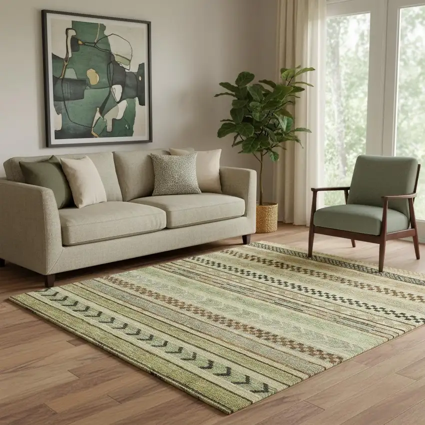 Beige Taupe And Brown Striped Washable Area Rug With UV Protection Photo 2