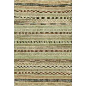 Photo of Beige Taupe And Brown Striped Washable Area Rug With UV Protection