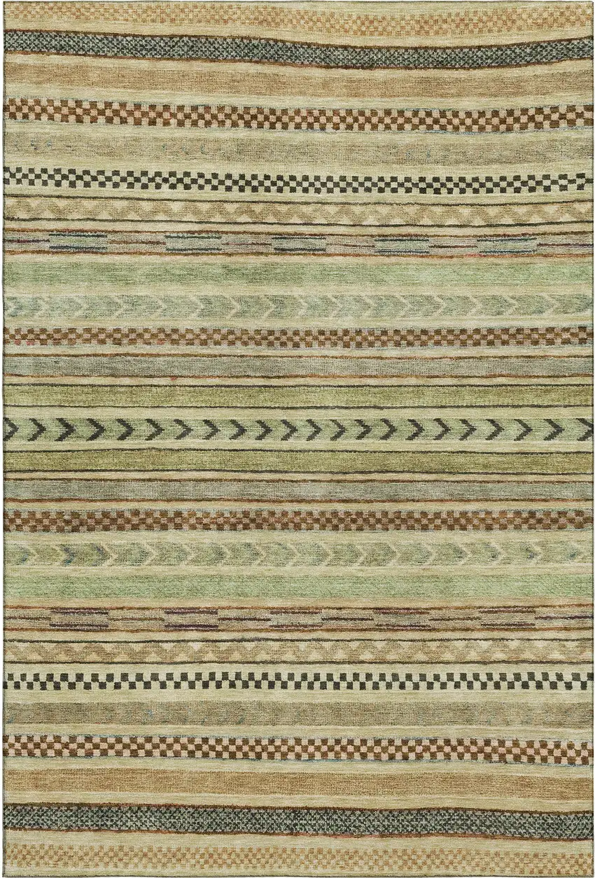 Beige Taupe And Brown Striped Washable Area Rug With UV Protection Photo 1
