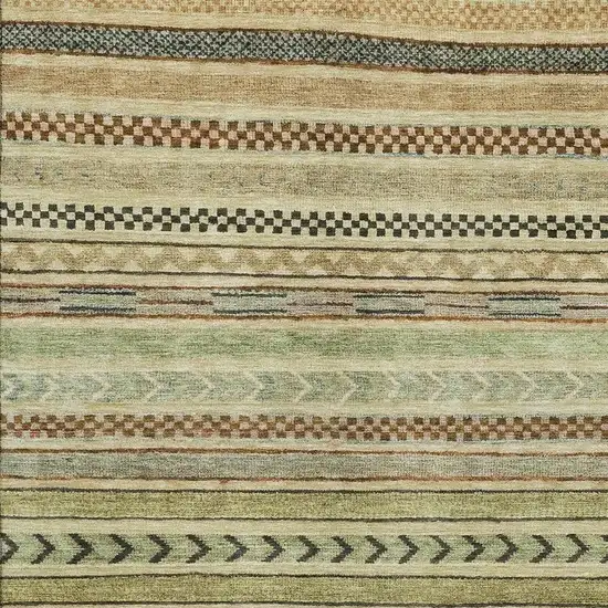 Beige Taupe And Brown Striped Washable Area Rug With UV Protection Photo 2