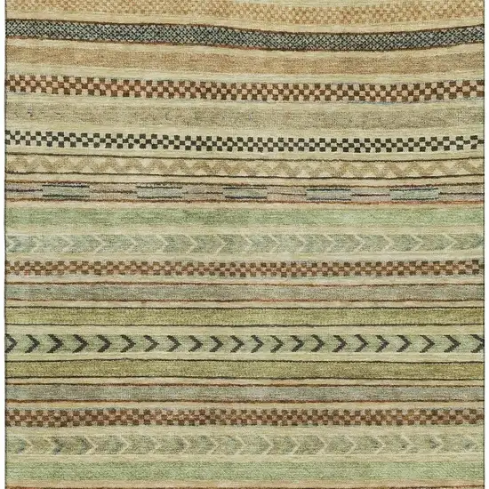 Beige Taupe And Brown Striped Washable Area Rug With UV Protection Photo 3