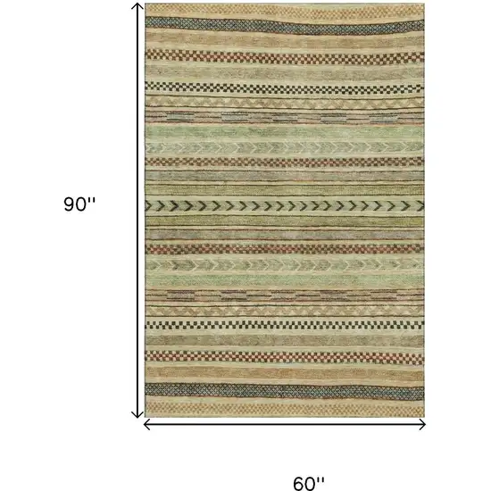 Beige Taupe And Brown Striped Washable Area Rug With UV Protection Photo 6