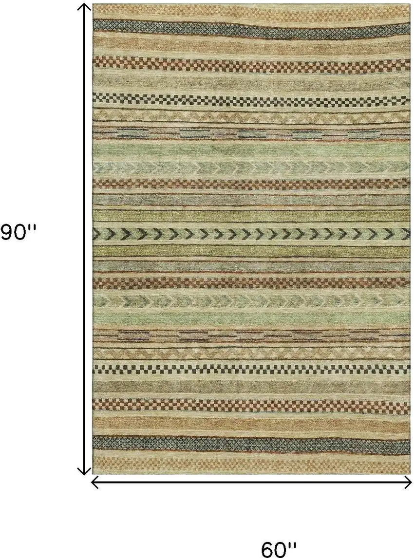 Beige Taupe And Brown Striped Washable Area Rug With UV Protection Photo 6