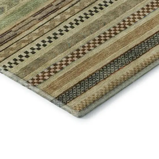 Beige Taupe And Brown Striped Washable Area Rug With UV Protection Photo 7