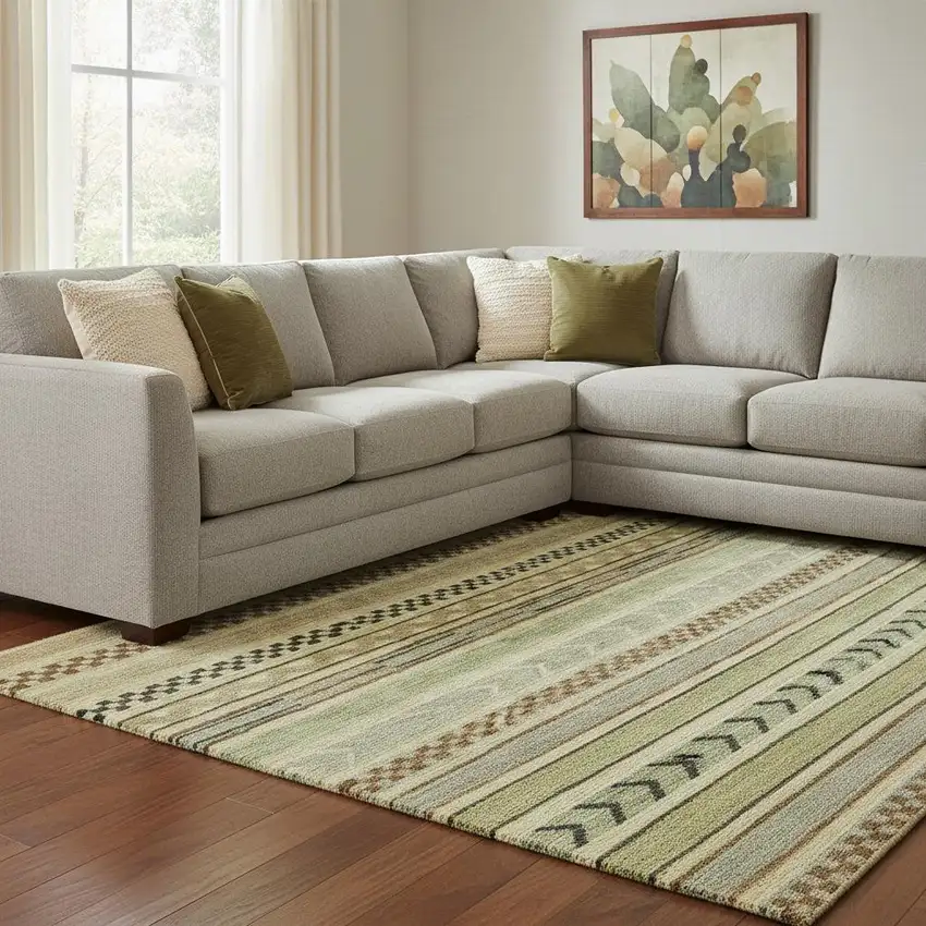 Beige Taupe And Brown Striped Washable Area Rug With UV Protection Photo 2