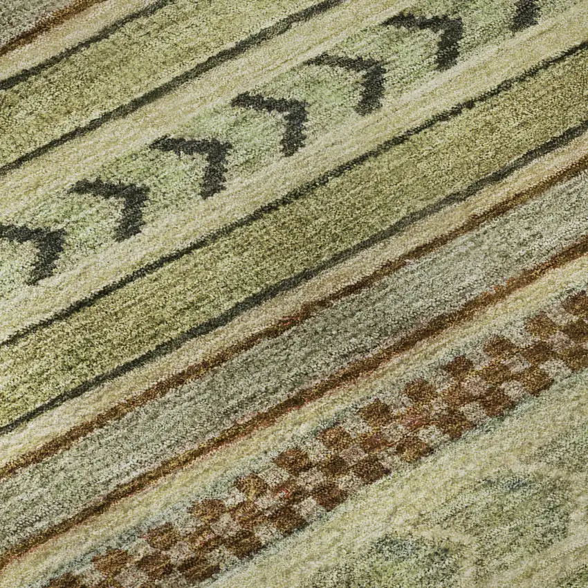 Beige Taupe And Brown Striped Washable Area Rug With UV Protection Photo 9